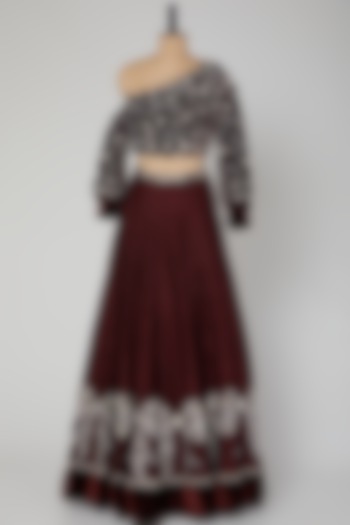 Wine Embroidered Wedding Lehenga With Blouse by Mahima Mahajan at Pernia's Pop Up Shop