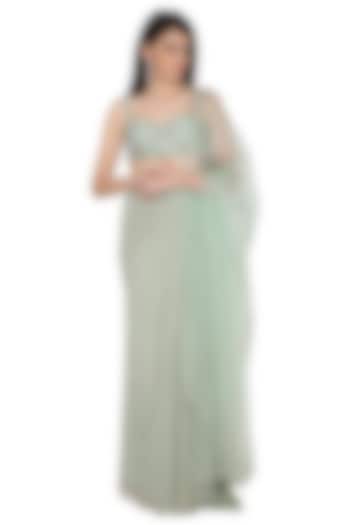 Jade Georgette & Organza Pre-Stitched Wedding Saree Set by Mahima Mahajan at Pernia's Pop Up Shop