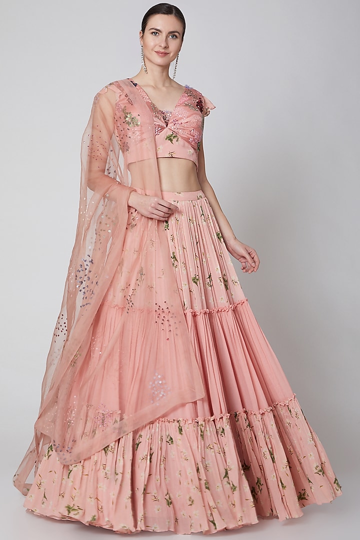 Blush Pink Printed Lehenga Set  by Mahima Mahajan