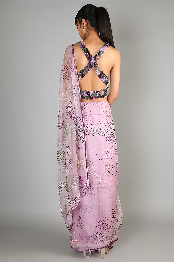 Mauve Organza Sequins Embroidered Wedding Saree Set by Mahima Mahajan at Pernia's Pop Up Shop