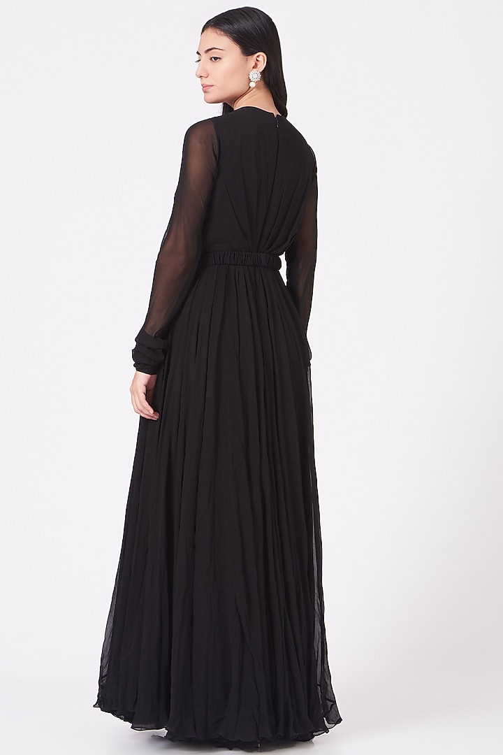 Black Embroidered Wedding Anarkali Set by Mahima Mahajan at Pernia's Pop Up Shop