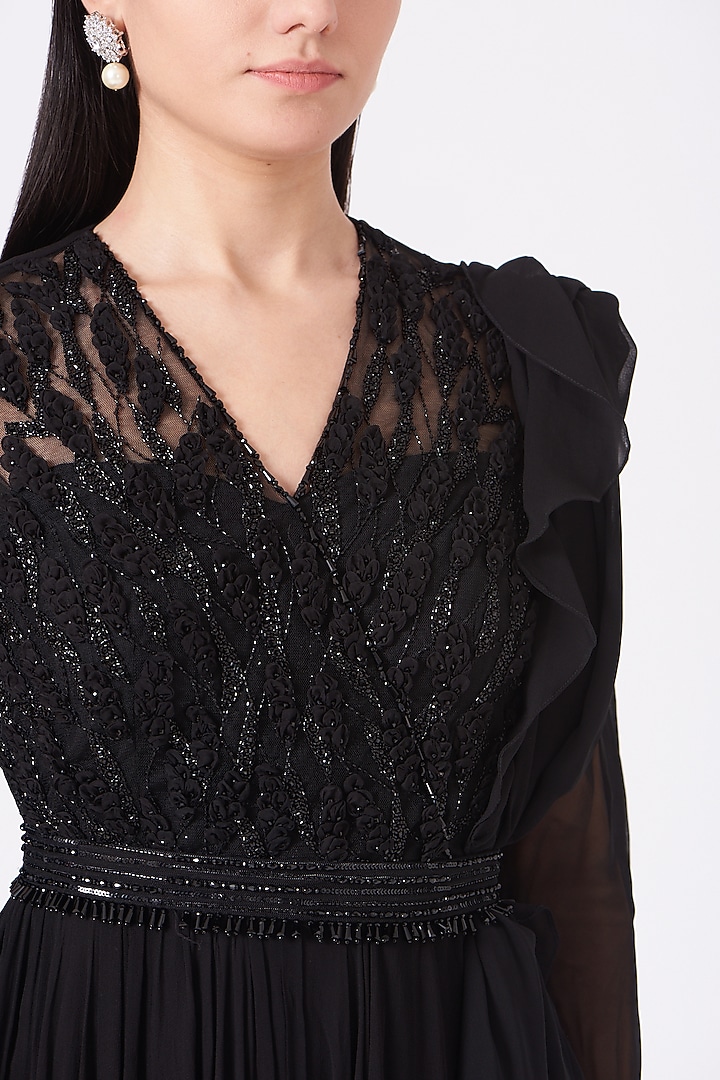Black Embroidered Wedding Anarkali Set by Mahima Mahajan at Pernia's Pop Up Shop