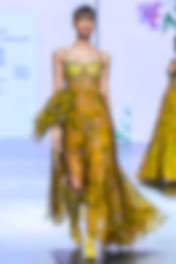 Yellow Organza & Soft Net Embroidered Engagement Gown by Mahima Mahajan at Pernia's Pop Up Shop