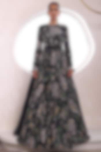 Black Organza & Lurex Georgette Embroidered Wedding Anarkali Set by Mahima Mahajan at Pernia's Pop Up Shop