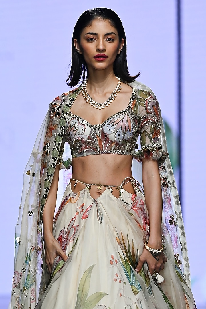 Ivory Organza Wedding Lehenga Set by Mahima Mahajan at Pernia's Pop Up Shop