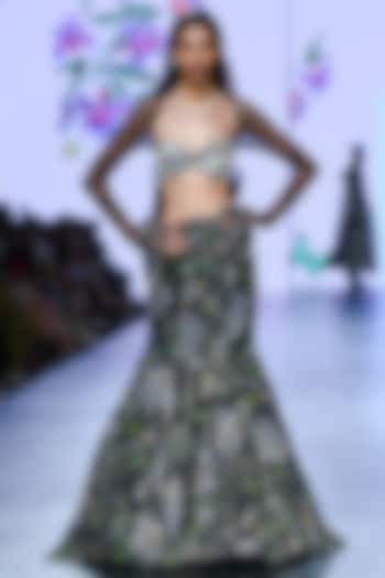 Black Organza & lurex Georgette Printed Wedding Lehenga Set by Mahima Mahajan at Pernia's Pop Up Shop