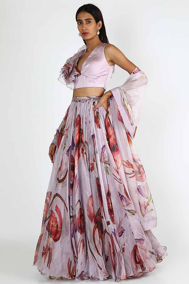 Lilac Printed Wedding Lehenga Set by Mahima Mahajan at Pernia's Pop Up Shop