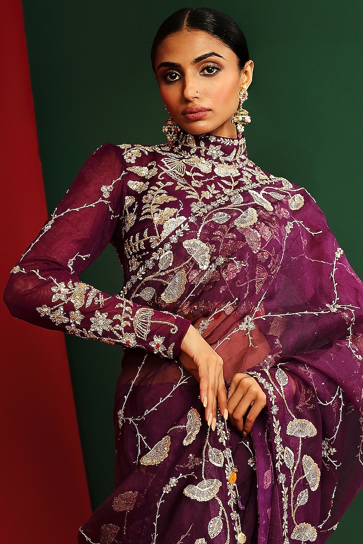 Grapevine Embroidered Pre-Stitched Wedding Saree Set by Mahima Mahajan at Pernia's Pop Up Shop