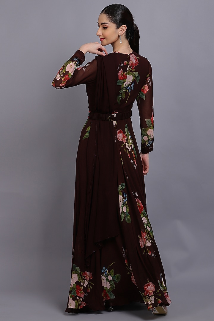 Brown Printed Wedding Anarkali Set by Mahima Mahajan at Pernia's Pop Up Shop