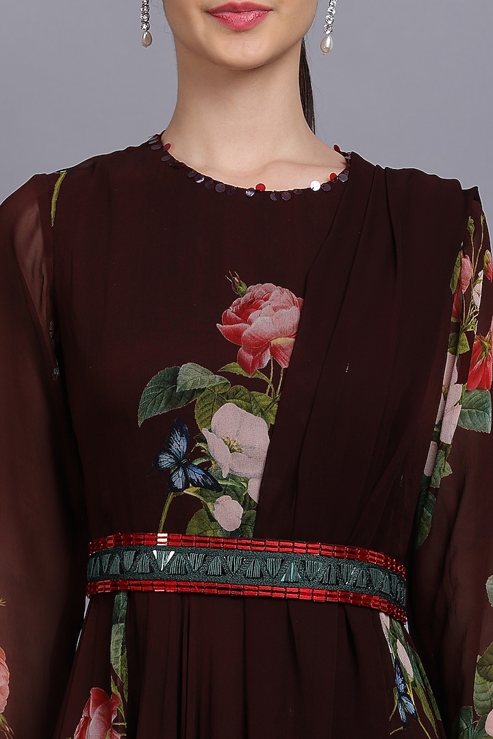 Brown Printed Wedding Anarkali Set by Mahima Mahajan at Pernia's Pop Up Shop
