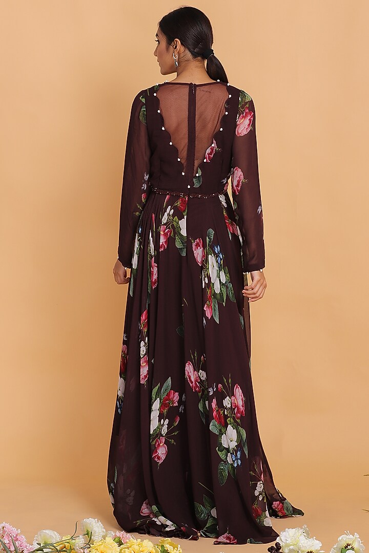 Brown Printed Wedding Anarkali Set by Mahima Mahajan at Pernia's Pop Up Shop