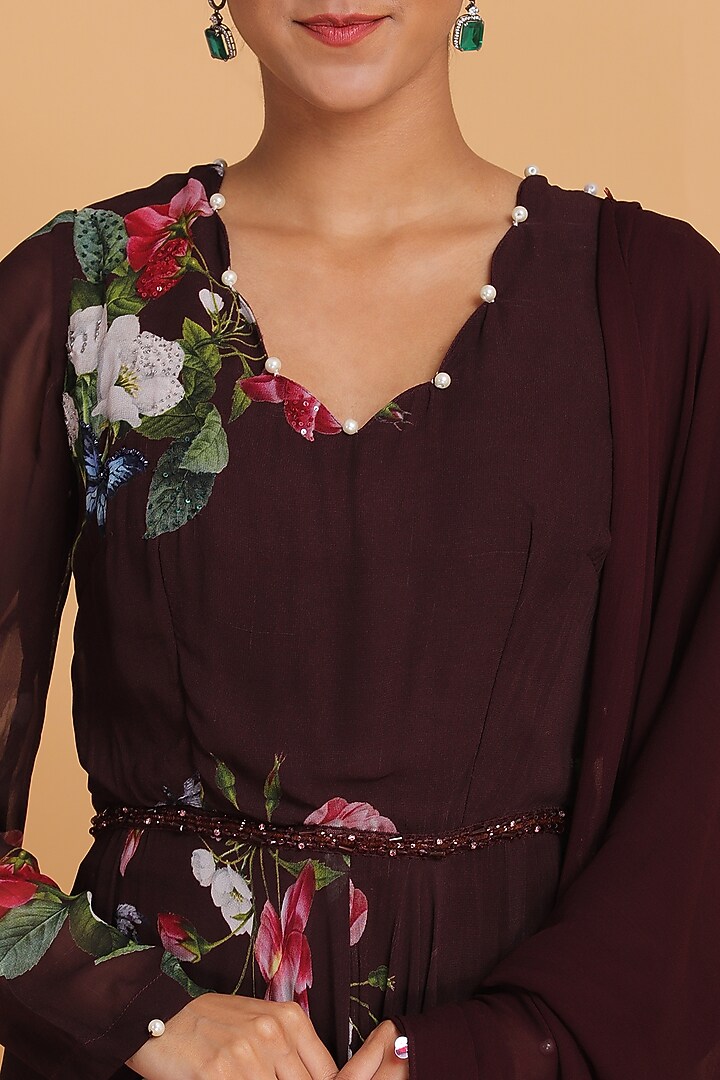 Brown Printed Wedding Anarkali Set by Mahima Mahajan at Pernia's Pop Up Shop