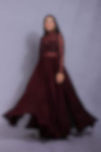 Wine Embroidered Bridal Anarkali by Mahima Mahajan at Pernia's Pop Up Shop