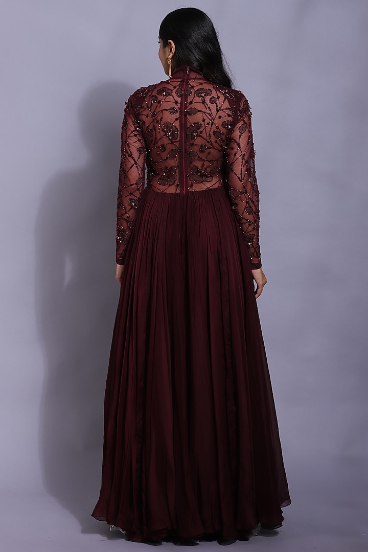 Wine Embroidered Bridal Anarkali by Mahima Mahajan at Pernia's Pop Up Shop