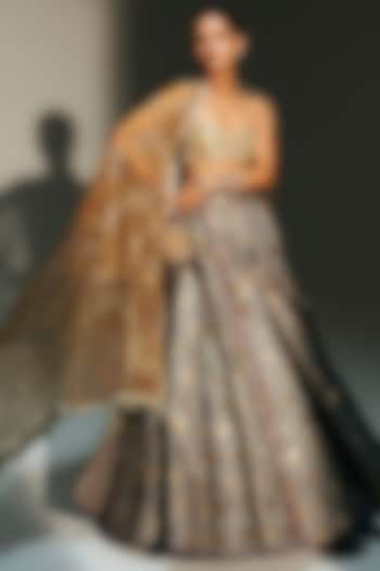 Platinum Banarasi Silk Chanderi Motif Embroidered Wedding Lehenga Set by Mahima Mahajan at Pernia's Pop Up Shop