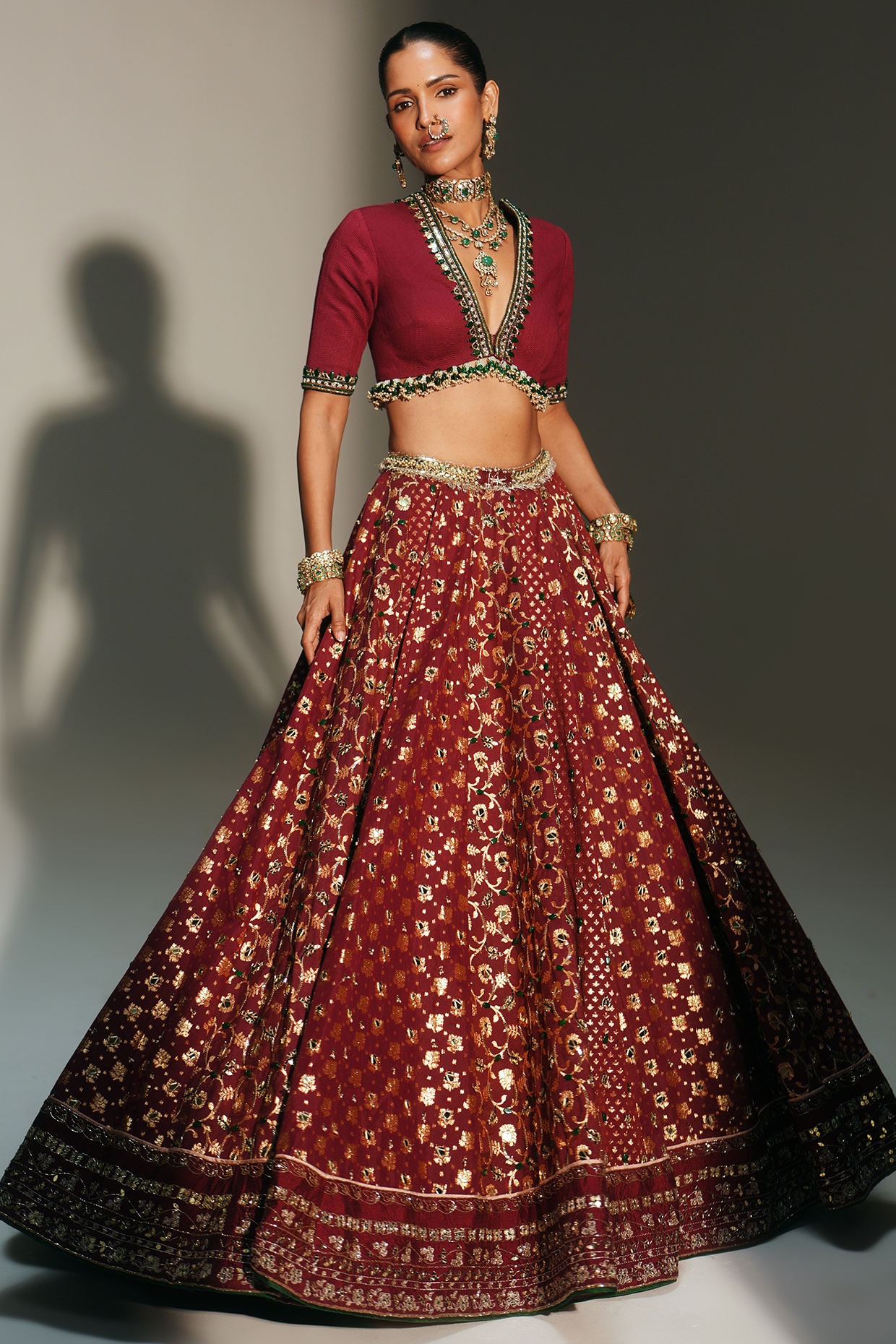 Mahima Mahajan Sindoori Red Banarasi Silk Chanderi Hand Embroidered Lehenga Set