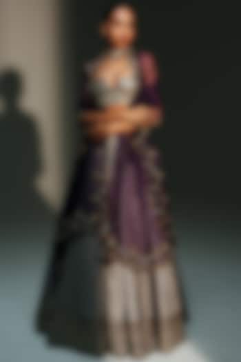 Platinum Banarasi Silk Chanderi Hand Embroidered Bridal Lehenga Set by Mahima Mahajan at Pernia's Pop Up Shop