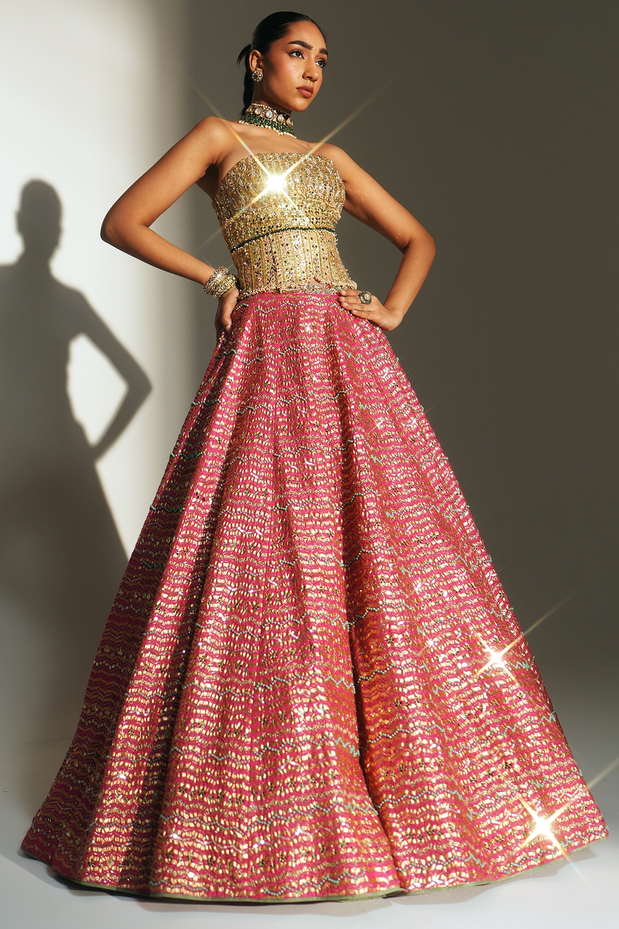 Mahima Mahajan Rani Pink Banarasi Silk Chanderi Hand Embroidered Lehenga Set