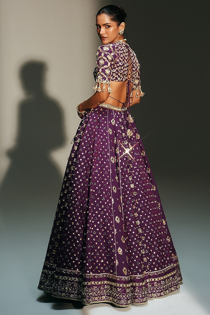 Grapevine Banarasi Silk Chanderi Hand Embroidered Bridal Lehenga Set by Mahima Mahajan at Pernia's Pop Up Shop