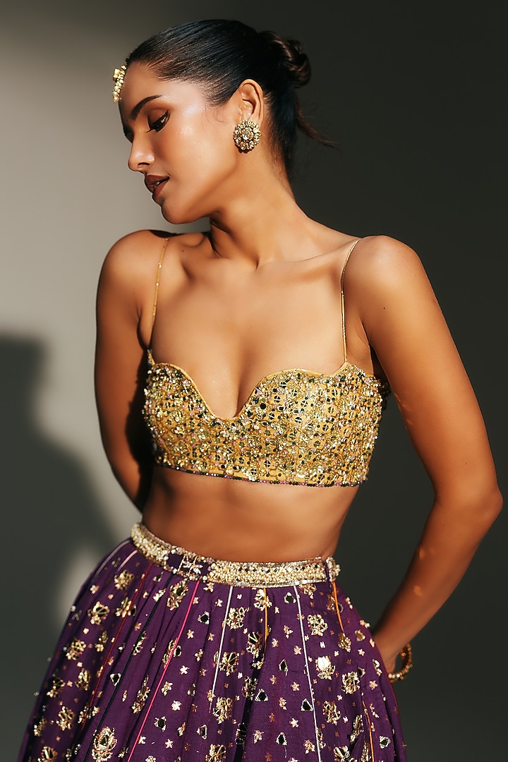 Grapevine Banarasi Silk Chanderi Hand Embroidered Bridal Lehenga Set by Mahima Mahajan at Pernia's Pop Up Shop