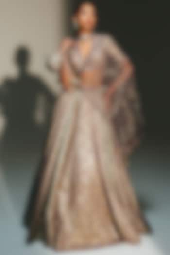 Platinum Banarasi Silk Chanderi Hand Embroidered Bridal Lehenga Set by Mahima Mahajan at Pernia's Pop Up Shop