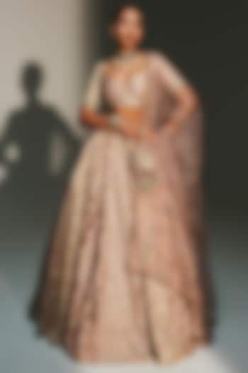 Blush Pink Banarasi Silk Chanderi Hand Embroidered Wedding Lehenga Set by Mahima Mahajan at Pernia's Pop Up Shop