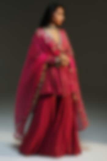 Rani Pink Banarasi Silk Chanderi Hand Embroidered Bridal Sharara Set by Mahima Mahajan at Pernia's Pop Up Shop