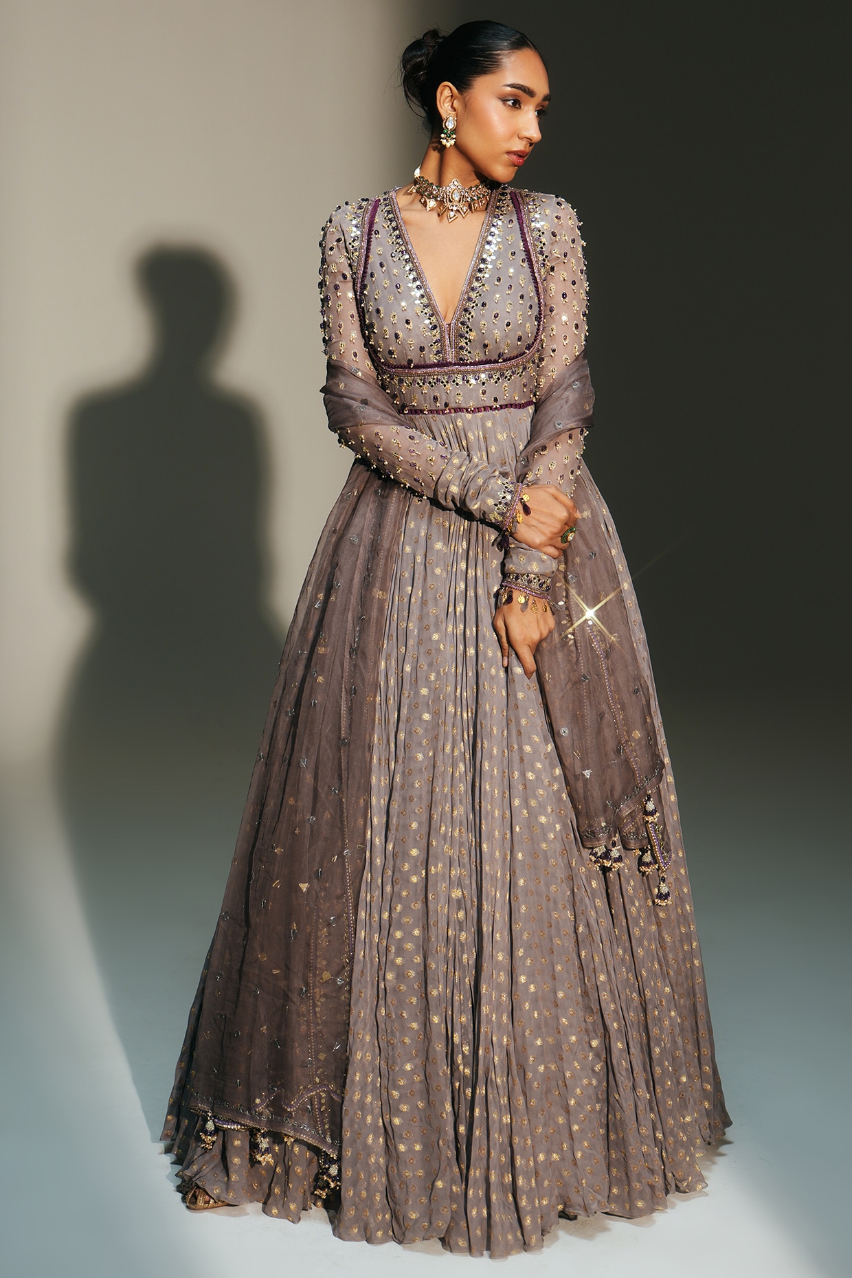 Mahima Mahajan Platinum Banarasi Georgette Hand Embroidered Anarkali Set