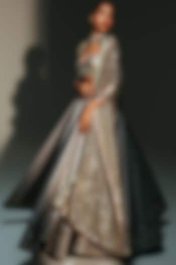 Platinum Banarasi Chanderi Hand Embroidered Bridal Lehenga Set by Mahima Mahajan at Pernia's Pop Up Shop