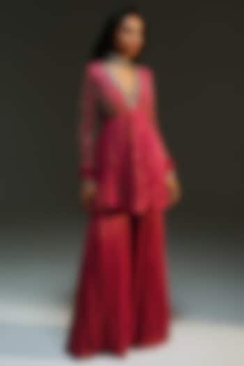 Rani Pink Banarasi Georgette Hand Embroidered Wedding Sharara Set by Mahima Mahajan at Pernia's Pop Up Shop