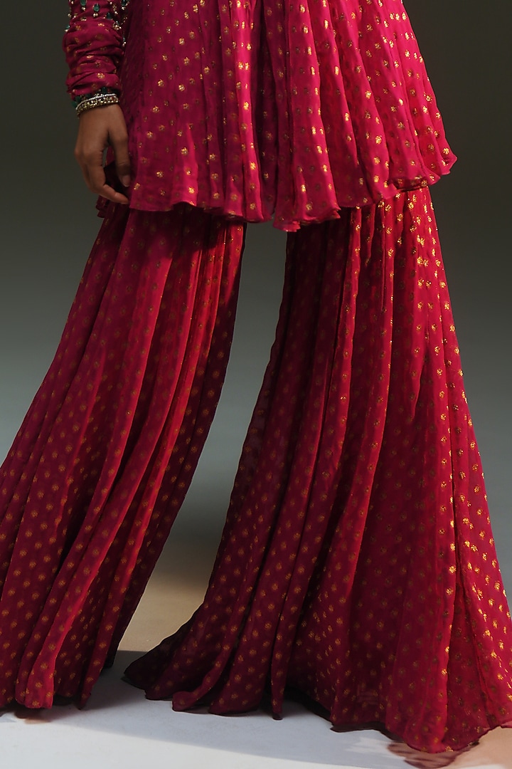 Rani Pink Banarasi Georgette Hand Embroidered Wedding Sharara Set by Mahima Mahajan at Pernia's Pop Up Shop