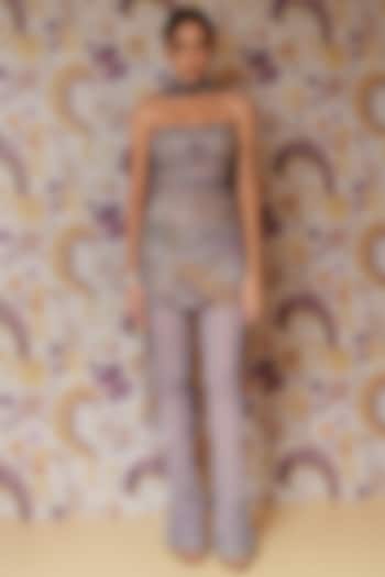 Steel Lilac Silk Organza Hand Embroidered Short Tunic Set by Mahima Mahajan at Pernia's Pop Up Shop