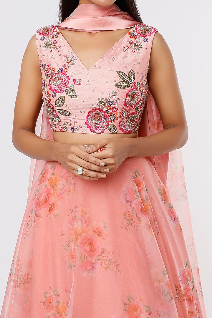 Rose Pink Printed Lehenga Set by Magic Mirror at Pernia's Pop Up Shop