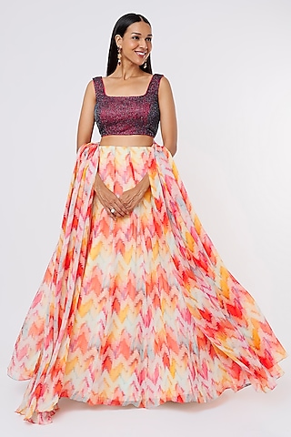 Multi-Colored Printed Lehenga Set by Magic Mirror