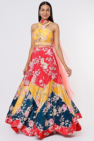 Multi-Colored Printed & Sequinned Lehenga Set by Magic Mirror