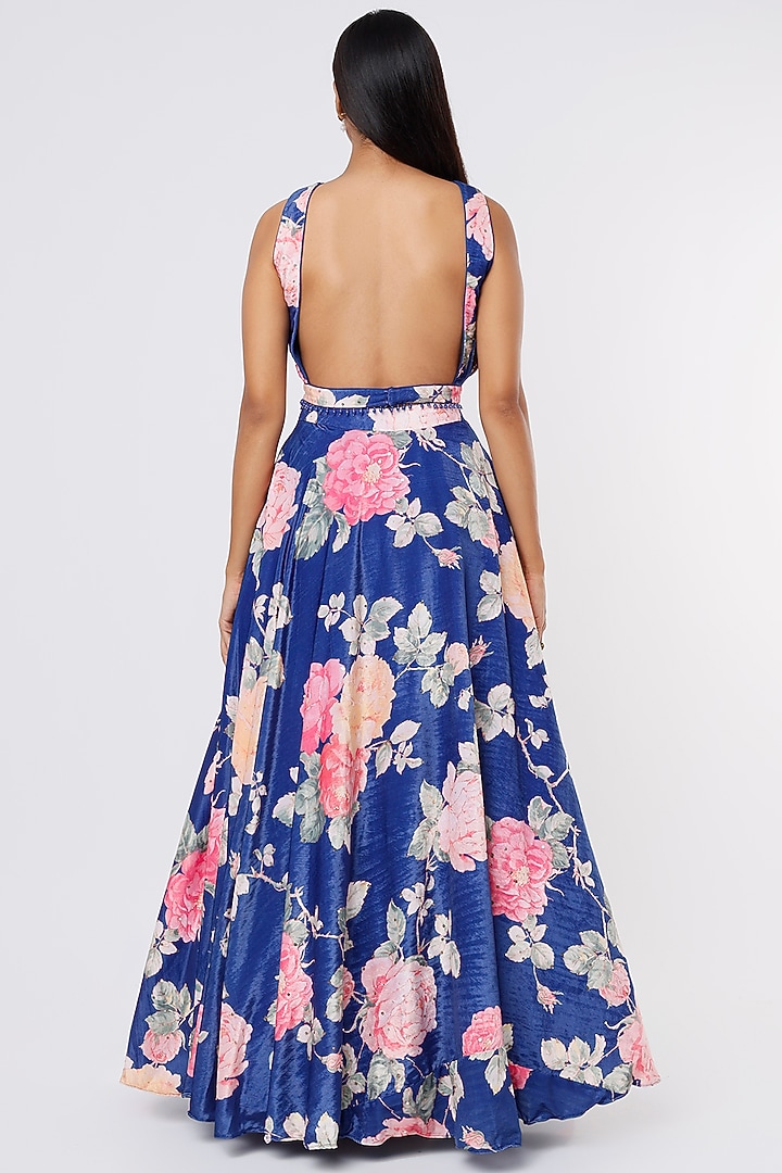 Royal Blue Printed Lehenga Set by Magic Mirror at Pernia's Pop Up Shop