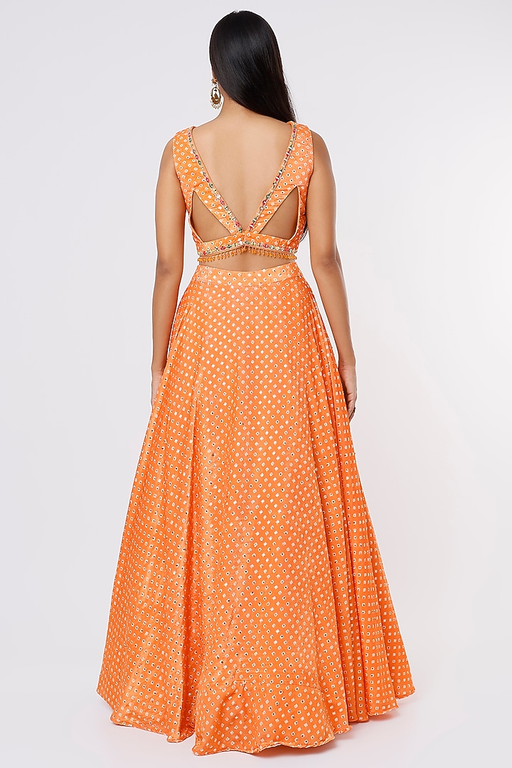 Orange Printed Lehenga Set by Magic Mirror at Pernia's Pop Up Shop