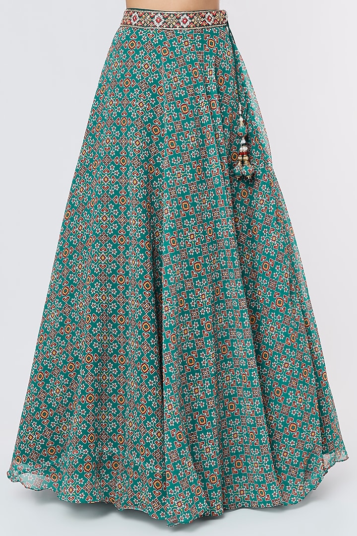 Pine Green Printed Lehenga Set by Magic Mirror at Pernia's Pop Up Shop