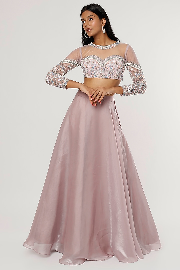 Lilac French Organza Wedding Lehenga Set by Magic Mirror at Pernia's Pop Up Shop