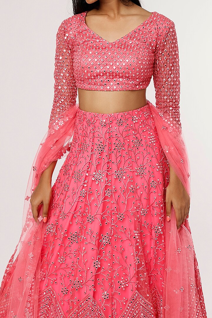 Fuchsia Pink Embroidered Lehenga Set by Magic Mirror at Pernia's Pop Up Shop