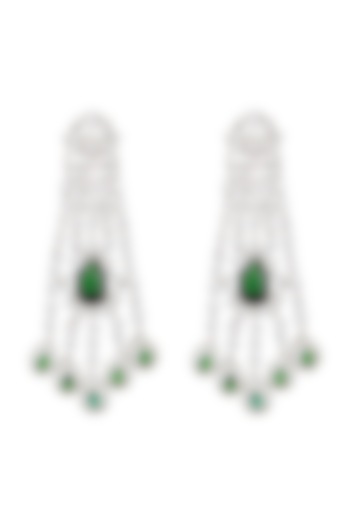 White Finish Zircon & Emerald Earrings by Moh-Maya by Disha Khatri at Pernia's Pop Up Shop