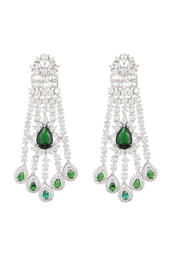White Finish Zircon & Emerald Earrings by Moh-Maya by Disha Khatri at Pernia's Pop Up Shop