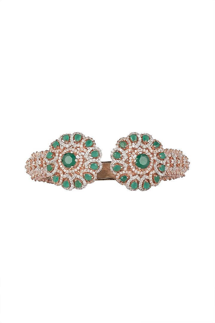 Gold Finish Zircon & Emeralds Bracelets by Moh-Maya by Disha Khatri at Pernia's Pop Up Shop