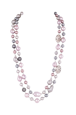 Pink & Grey Layered Mala Necklace by Moh-Maya by Disha Khatri