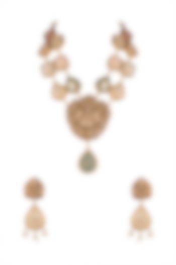 Gold Finish Meenakari Necklace Set by Moh-Maya by Disha Khatri