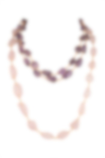 Gold Finish Purple & Blush Pink Stone Mala Necklace by Moh-Maya by Disha Khatri at Pernia's Pop Up Shop