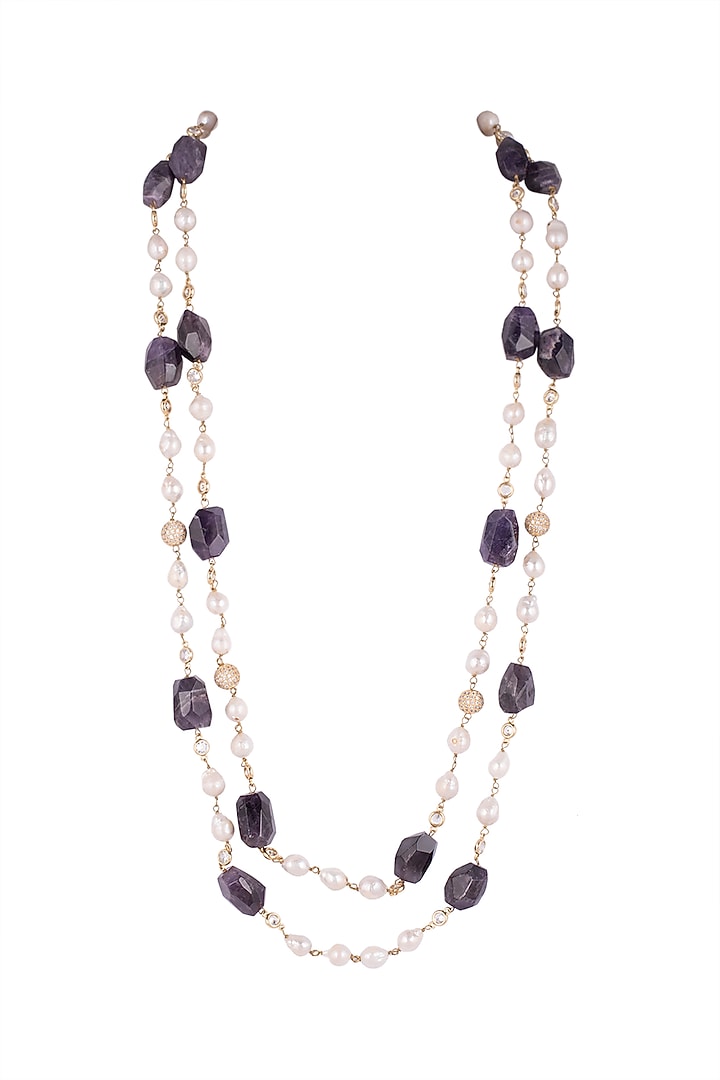 Purple Layered Mala Necklace With Pearls by Moh-Maya by Disha Khatri at Pernia's Pop Up Shop