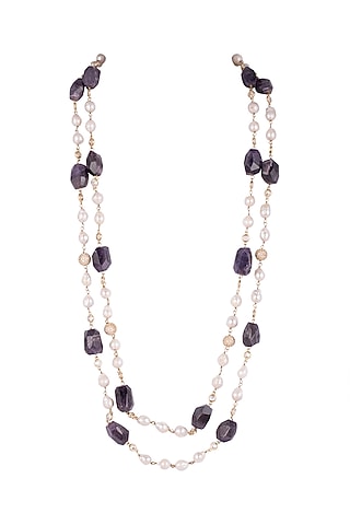 Purple Layered Mala Necklace With Pearls by Moh-Maya by Disha Khatri
