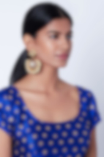 Gold Plated Pearl Long Chandbali Earrings by Moh-Maya by Disha Khatri
