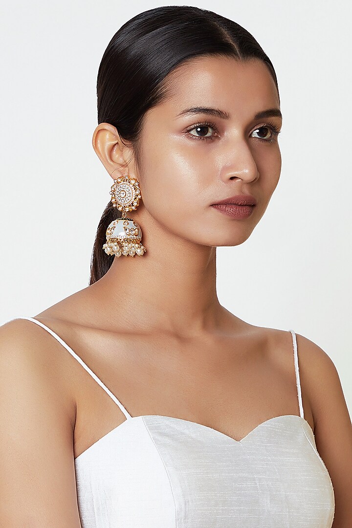 Gold Plated Meenakari Jhumka Earrings by Moh-Maya by Disha Khatri